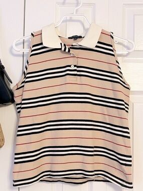 Authentic Burberry Striped Sleeveless Collared Top